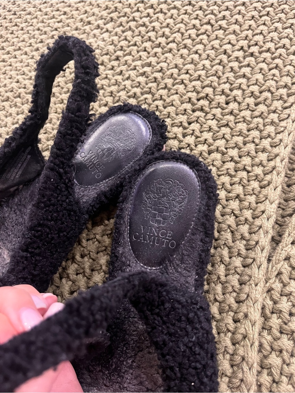 Vince Camuto Black Fuzzy Slingback Slides